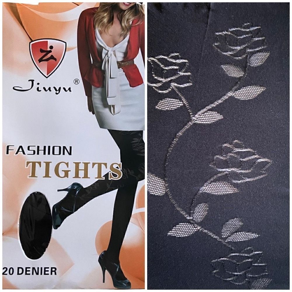 3/$15 Black Tights Floral Rose Sheer Design S/M